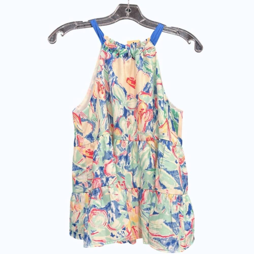 NEW JADE women's tiered tie back halter top in breeze floral